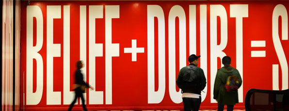 Entrance to Kruger Exhibition: Belief + Doubt at the Hirshhorn Museum and Sculpture Garden, Washington, DC