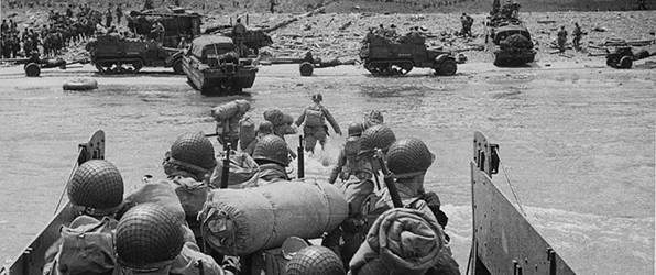 Detail of <i>D-Day from the Boat</i> by photojournalist Herman V. Wall.