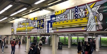 Lichtenstein's <i>Times Square Mural</i> (2002) is located inside the 42nd Street Subway station in New York City