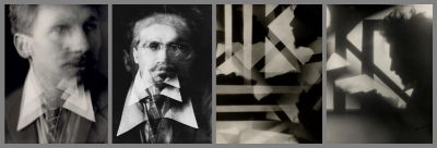 Four of Coburn's portraits of the poet Ezra Pound (1916), the two on the left being examples of what he called Cubist works, and the two on the right amongst those dubbed “Vortographs” by Pound.