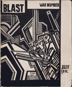 The cover of the second and final issue of the Vorticist journal <i>Blast</i> (July 1915), featuring one of Wyndham Lewis' distinctive wood-cut prints.