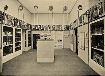 A gallery of children's artwork at the 1908 <i>Kunstschau Wien</i> in Vienna, Austria