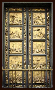 Rodin originally envisioned a set of doors to rival the magnificence of Lorenzo Ghiberti's, <i>The Gates of Paradise</i> (1425-52).