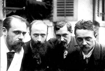 Vallotton (far right) in 1899 with artist friends (from left) Ker-Xavier Roussel, Edouard Vuillard, Romain Coolus