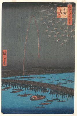 Fireworks at Ryōgoku Bridge (1858)